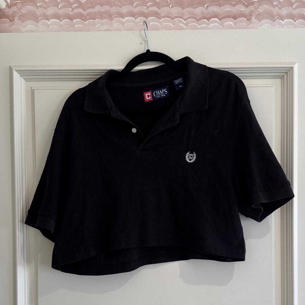 Chaps Black Cropped Polo Top